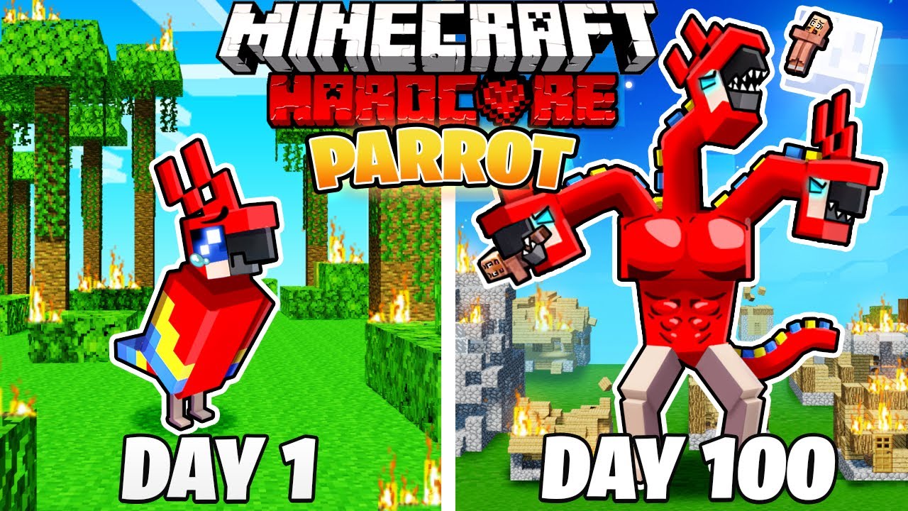 I Survived 100 DAYS as a PARROT in HARDCORE Minecraft!