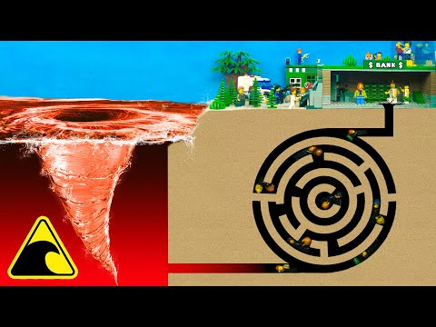Water Vortex Crashes Bank Robbery Heist | Circular Maze Flooded By LEGO Tsunami Dam Breach