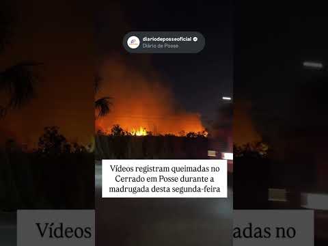 Vídeos registram queimadas no Cerrado em Posse durante a madrugada desta segunda-feira