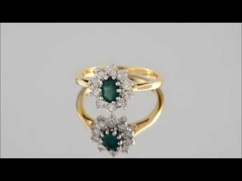 18ct Gold 1/2ct Diamond And Emerald Cluster Ring - D3602