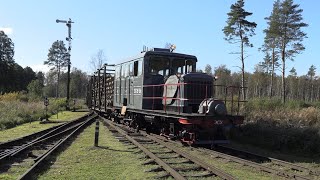 Mотовоз ЭСУ-2а-247 и узкоколейный путеукладчик / ESU-2a-247 and narrow gauge track placement crane