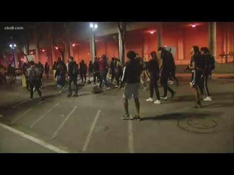 Night protests continue in downtown San Diego for a third night
