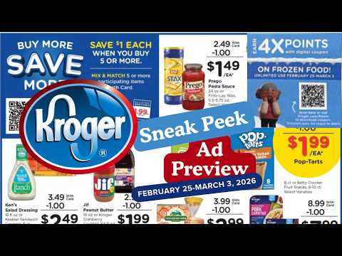 *MEGA SALE* Kroger SNEAK PEEK Ad Preview for 2/25-3/3 | 4x Fuel Points on Frozen Food & MORE