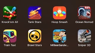 Knock'em All Tank Stars Hoop Smash Ocean Nomad Train Taxi Brawl Stars Mr. Bean Sandwich Sniper 3D
