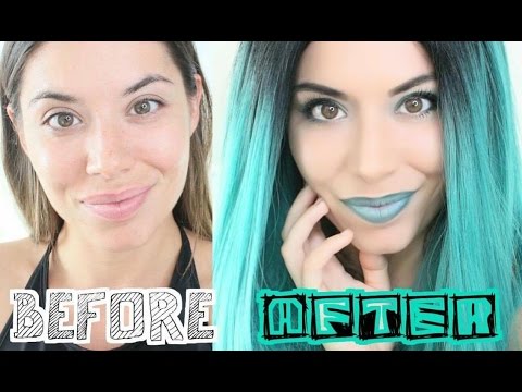 BEFORE AND AFTER - BLUE HAIR AND GRUNGE MAKEUP!