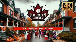 🇨🇦 Canada Halloween Walk 🎃 Toronto Suburbs - Autumn Night Street Walk [4K HDR - 60fps]