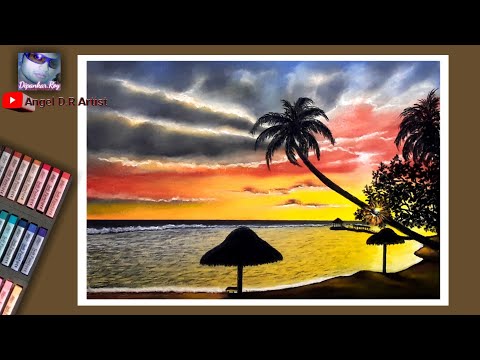 Island sunset drawing  / 😱 beautiful tropical scenery / easy draw for beginners !