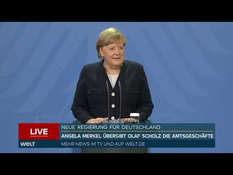 ENDE DER ÄRA MERKEL Ex Kanzlerin übergibt das Bundeskanzleramt an Kanzler Scholz WELT Dokument