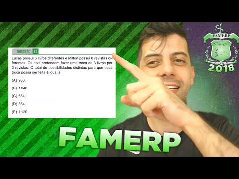 FAMERP 2018 - Q76 Mat - Lucas possui 6 livros diferentes e Milton possui 8 revistas