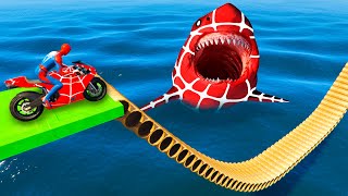 GTA 5 MULTIVERSE | SPIDER-MAN against TUNG TUNG TUNG SAHUR on Motorcycle in RAINBOW SPIDERS BRIDGE ????