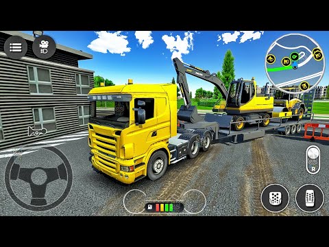 Transporting Heavy Excavator to Construction Site - Long Trailer Truck Driving #2 - Android Gameplay