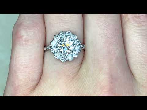 1.20ct Old European Cut Diamond & Floral Cluster Halo Engagement Ring - Pavia Ring - Hand Video