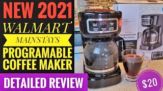 DETAILED REVIEW Walmart Mainstays 12 Cup Programmable Coffee Maker NEW 2021 UNBOXING