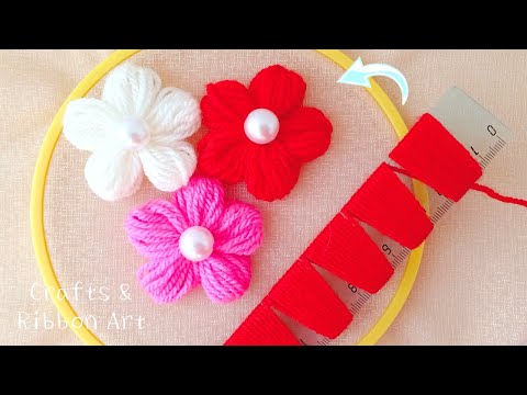 Super Easy Woolen Flower Making Trick with Scale -Hand Embroidery Amazing Flower Design -Sewing Hack