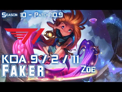 T1 Faker ZOE vs PANTHEON Mid - Patch 10.9 KR Ranked