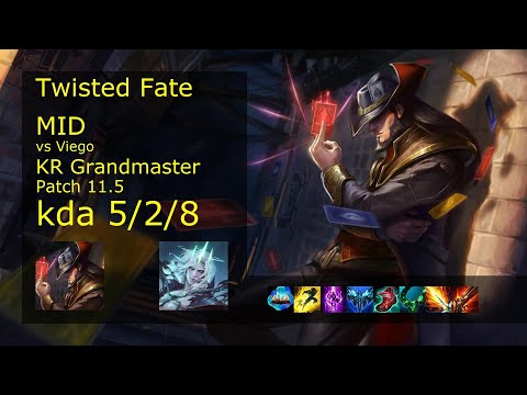 Twisted Fate Mid vs Viego - KR Grandmaster 5/2/8 Patch 11.5 Gameplay // [롤] 트위스티드 페이트 vs 비에고 미드