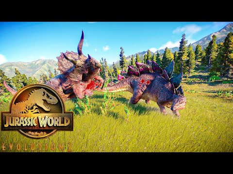 3 Stegosaurus vs 3 Triceratops vs 3 Ankylosaurus (DINOSAURS BATTLE) - Jurassic World Evolution 2