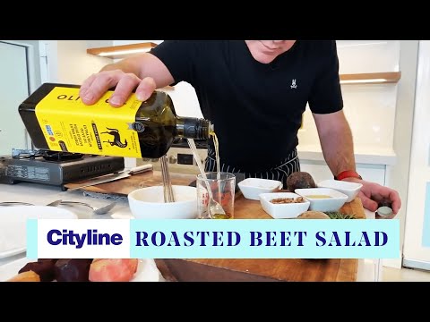 A roasted beet salad with creamy yogurt dressing