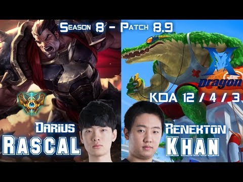 KZ Khan RENEKTON vs Rascal DARIUS Top - Patch 8.9 KR Ranked