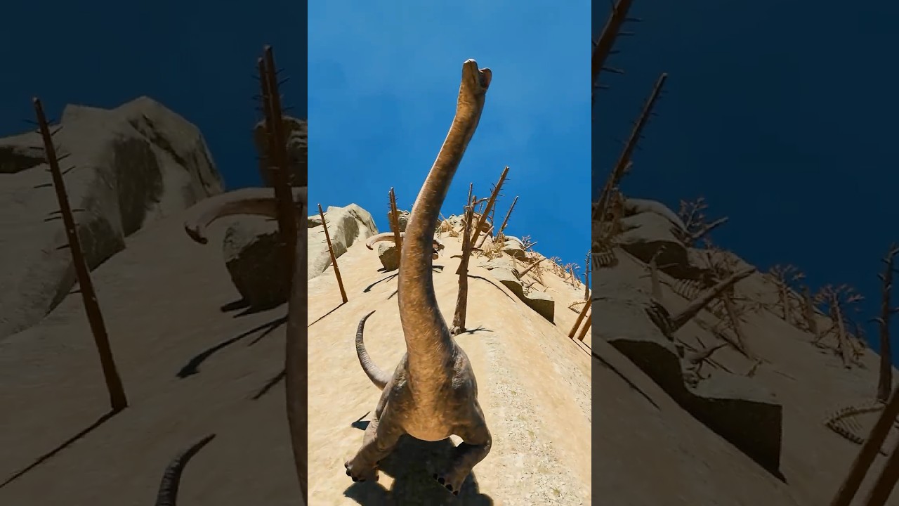 【壮大】ブラキオサウルスが崖から落ちる！/Brachiosaurus falls off a cliff! #dinosaur