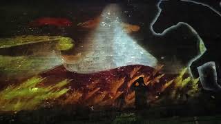 日本仙台七夕祭，仙台城跡城牆上的光雕秀。