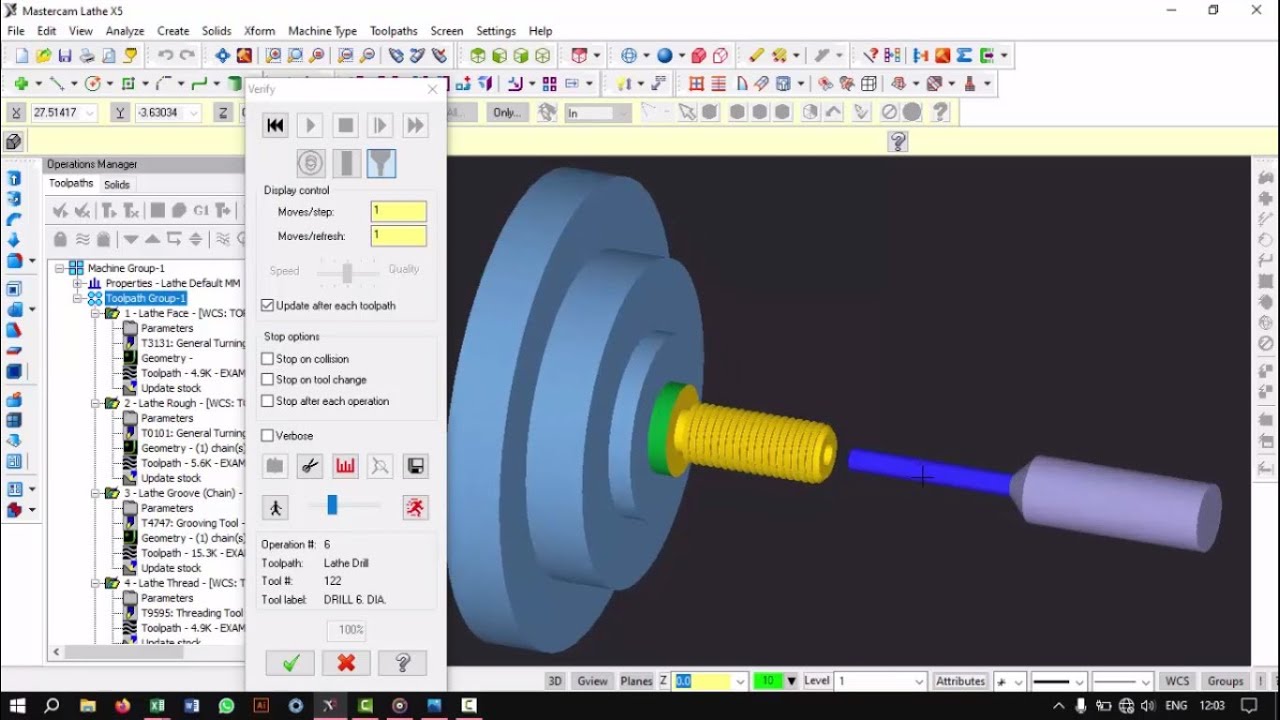 MasterCam X5 || Basic Lathe Example || Thread And Drill