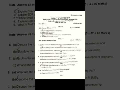 MBA 2nd sem | Entrepreneurship and Development | November 2022 Question paper #questionpaper #exam