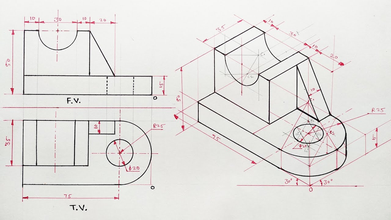 Engineering drawing | Isometric view | Isometric drawing | How to draw isometric view