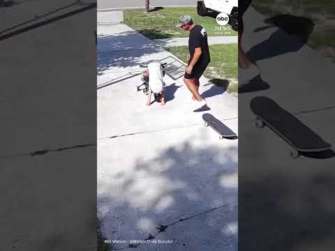 Toddler on tricycle can't quite replicate dad’s skateboard trick