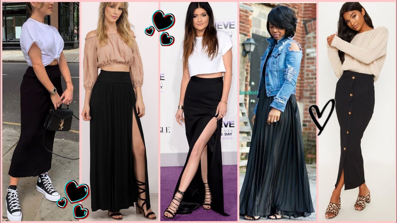 DIVINOS OUTFITS CON FALDAS NEGRA 🖤 2021 / LOOKS CON FALDAS LARGAS 🤩