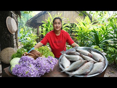 Market show and cooking: Yummy deep fry fish eat with Cambodia noodle - Countryside Life TV