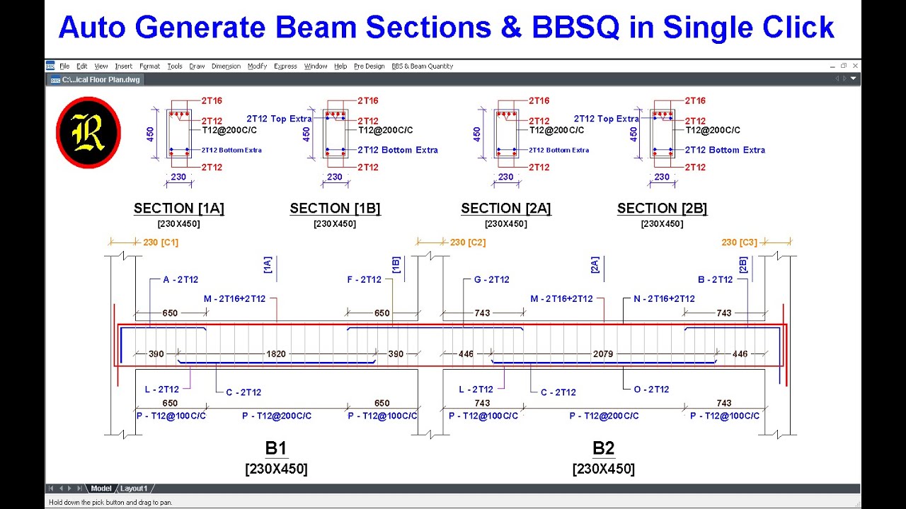 Auto Generate Beam Sections & Beam BBS in Single Click