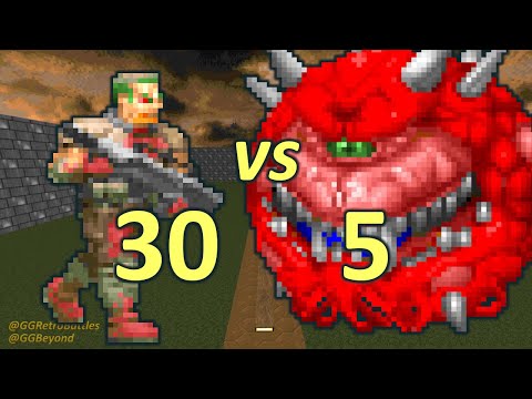 30 Zombiemen vs 5 Cacodemons - Monster Infighting - Doom Retro Battles