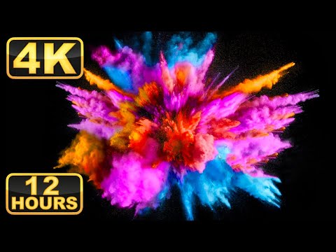 Colorful Powder Explosions! 12 Hours 4K Screensaver with Relaxing Music for Meditation.