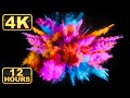 Colorful Powder Explosions! 12 Hours 4K Screensaver with Relaxing Music for Meditation.