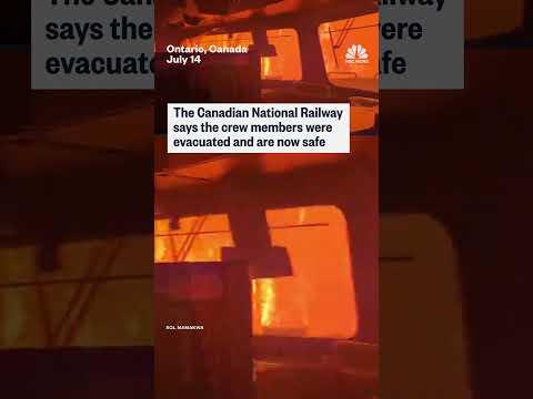 Video shows flames from the Canada wildfire engulfing a train car
