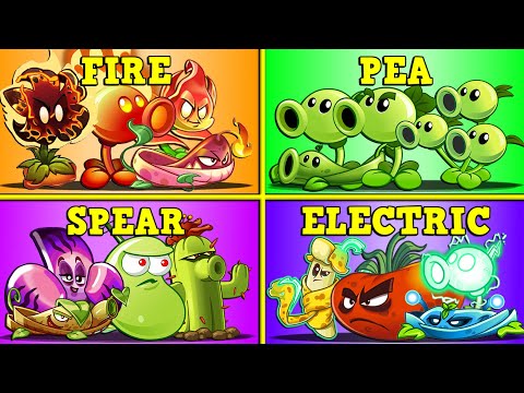 4 Best Team Plants PEA x ELECTRIC x FIRE x SPEAR Battlez - Who Will Win? - PvZ 2 Team Plant