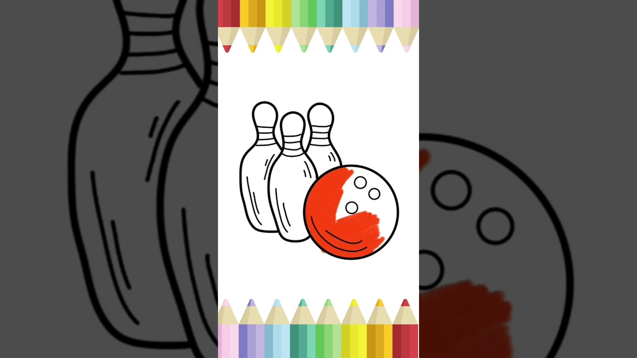 How to draw a bowling game strick with ball, drawing and colouring for kids