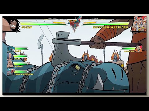 Team Caveman & T-Rex vs Queen Ima with Healthbars