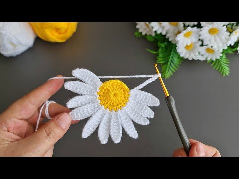 3D Super!. Crochet flower 🌼Very easy crochet daisy flower making for beginners. Do it in 10 minutes