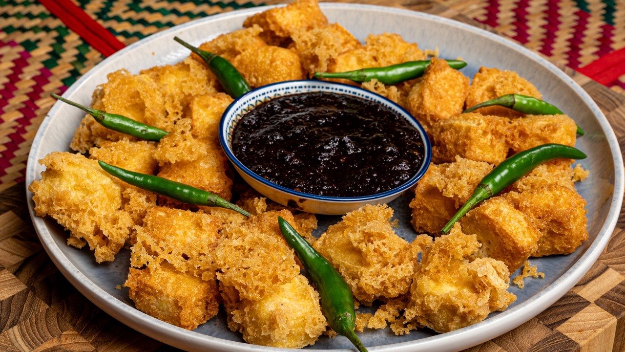 Tauhu Goreng Crispy Bersarang | Cicah Sambal Kicap Pedas