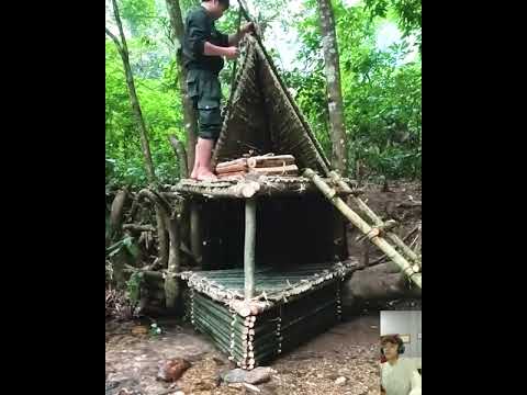 3 Day Solo Bushcraft  Complete the bamboo house with a special shape