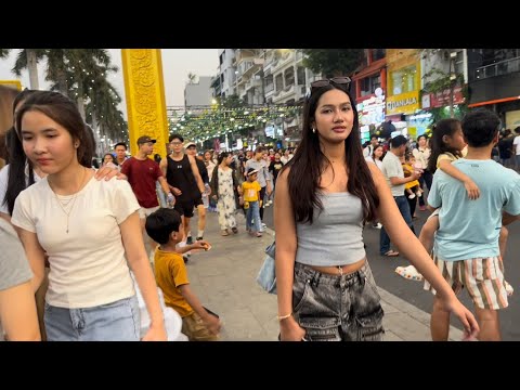 Phnom Penh City 2025 - The walk street - Cambodia Walking Tour 4K 60fps