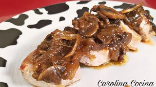 Solomillo con salsa caramelizada de champiñones