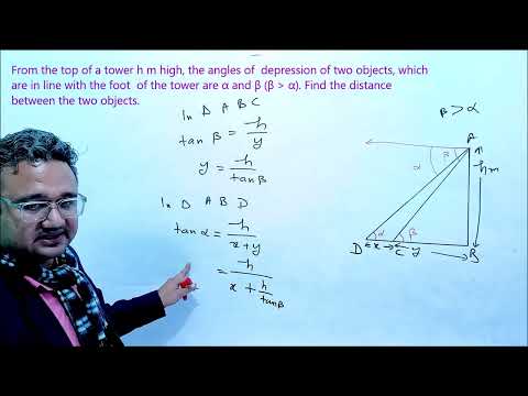From the top of a tower h m high, the angles of depression of two objects, which are in line with..