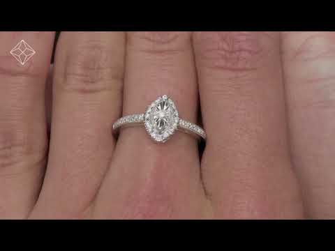 Marquise Diamond Engagement Ring Halo Pave Set in 9K White Gold - E5034