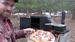 Perfect wood fired pizza at the out door kitchen and making maple syrup
