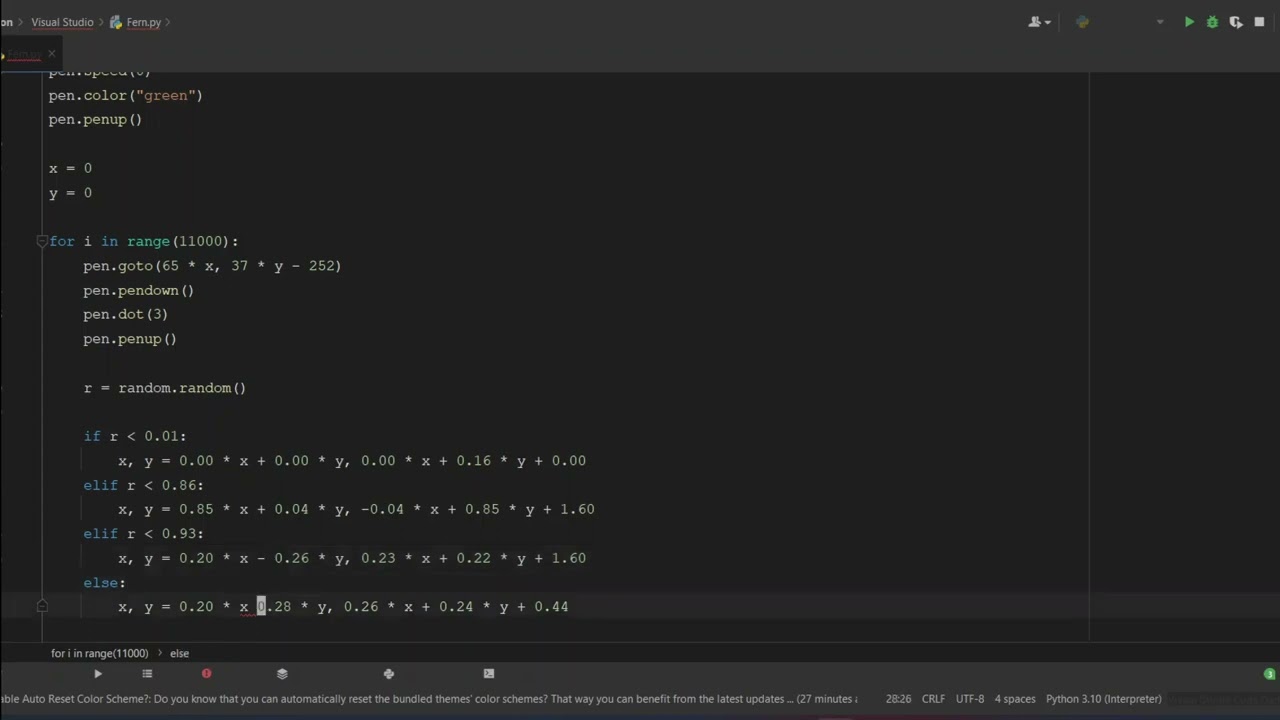 ASMR Programming - Coding Barnsley Fern - Python