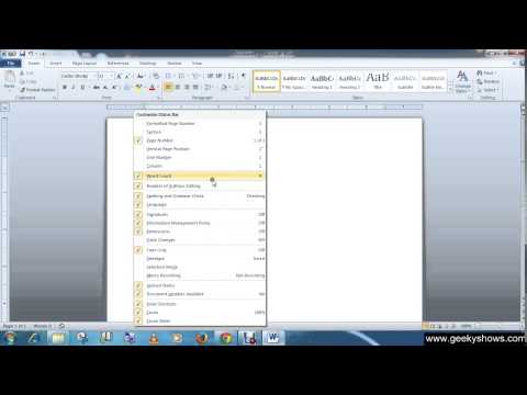 Microsoft Office Word 2010 Customize the Status Bar