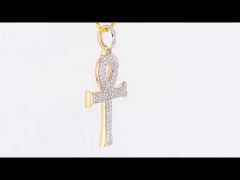 10K Real Gold Ankh Cross Religious Pendant Real Diamond